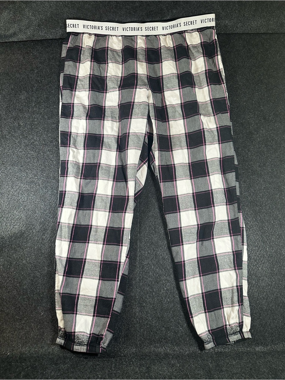 Victoria's Secret Plaid Jogger Pajama Pants Women's Black White Pink Large